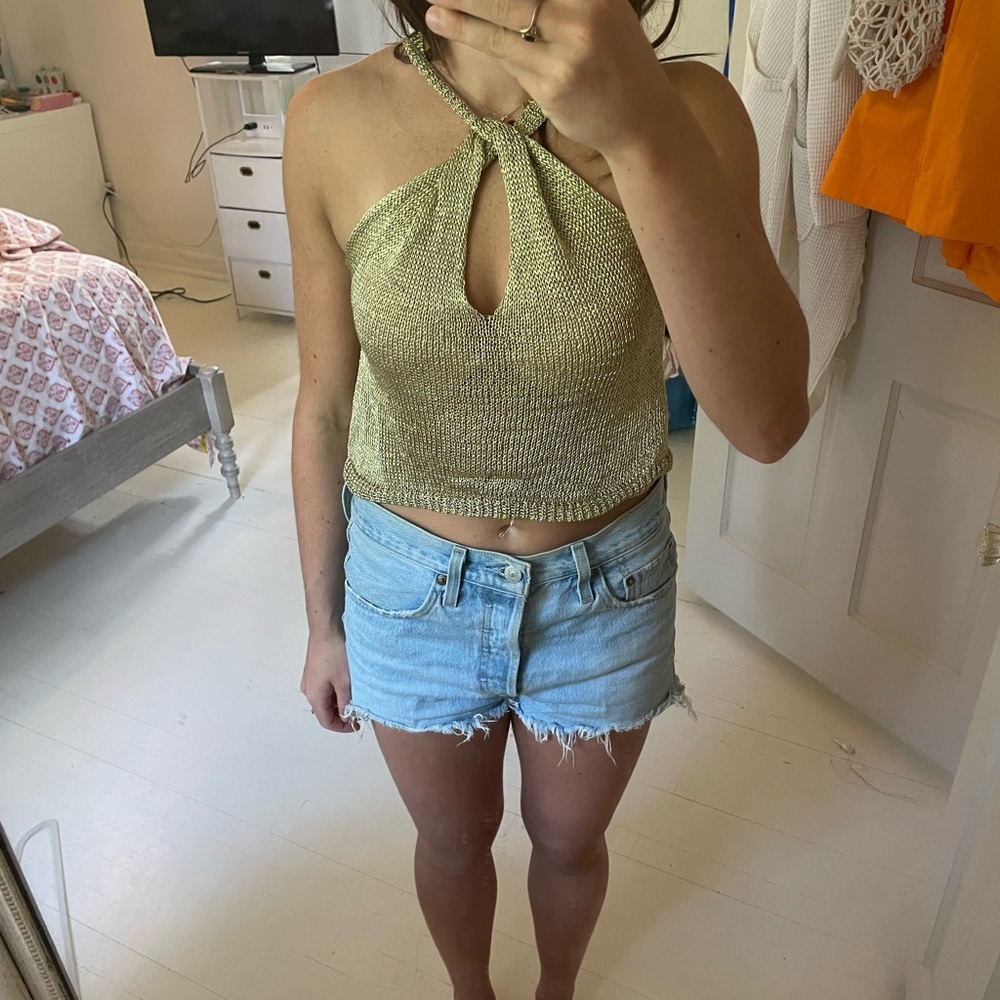 superdown Gold Halter Tank Top